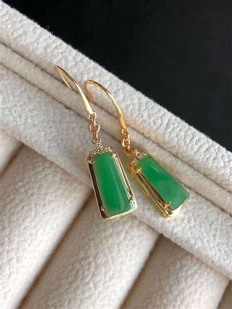 High Grade Natural Jadeite Earrings K Gold Icy Pure Green Jadeite