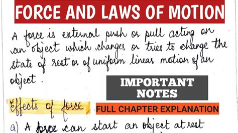 Class Physics Notes Chapter Force And Laws Of Motion Cbse