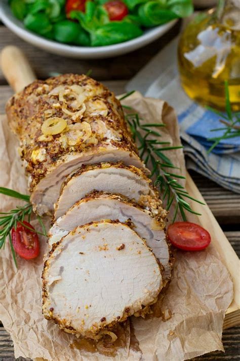 Roast Pork Loin in Mustard Marinade with Rosemary Stock Image - Image ...