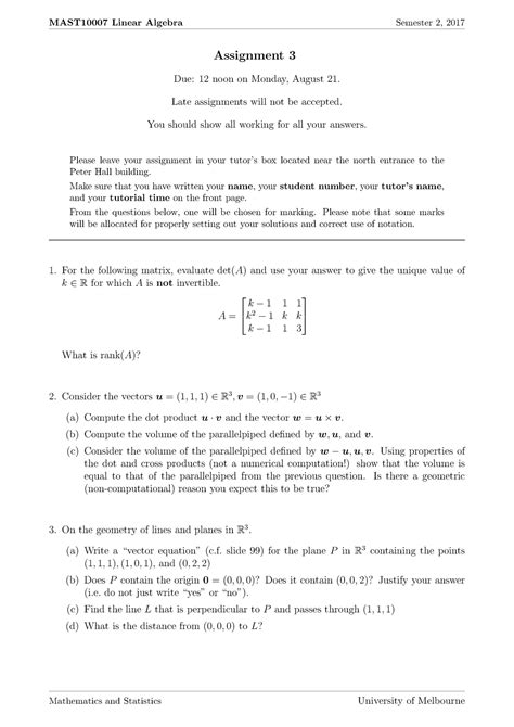 Lin Alg Assignment S Mast Linear Algebra Semester