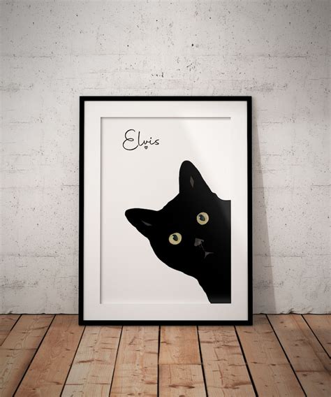 Black Cat Print Wall Art Poster Art Print Cat Print Wall Decor Etsy