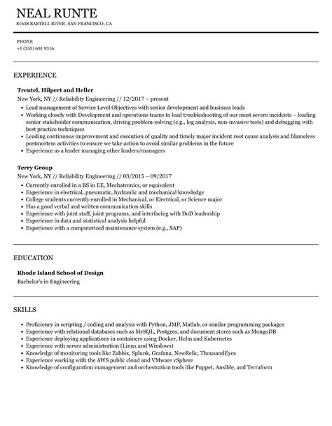 Reliability Engineering Resume Samples Velvet Jobs