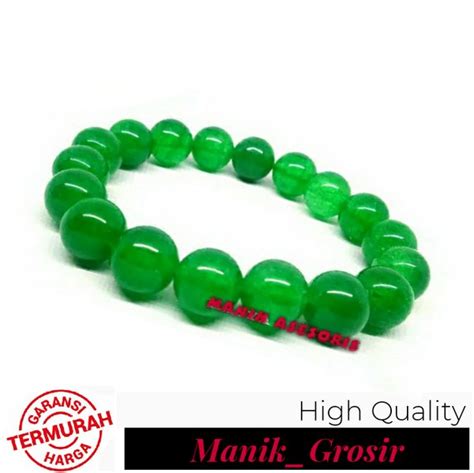 Jual Gelang Batu Alam Giok Hijau Bulat Mm Tali Elastis Original