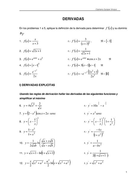 Pr Ctica Derivadas Practica De Calculo Derivadas En Los Problemas