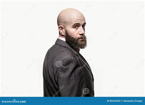 Young Bald Man with a Beard Stock Image - Image of mustache ...