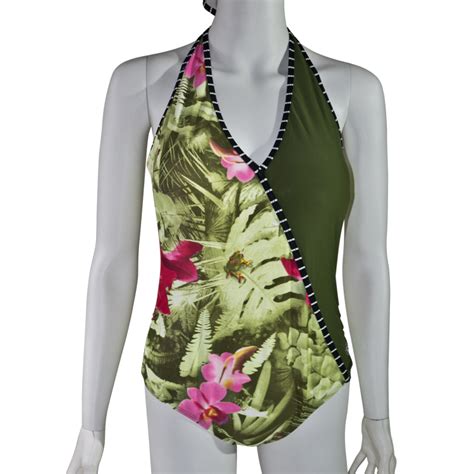 Fashion Care 2u S126 Green Floral One Piece Swimsuit Swimwear Xl