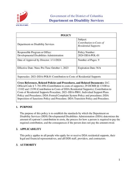 Fillable Online Dds Dc Contribution To Costs Of Dda Residential