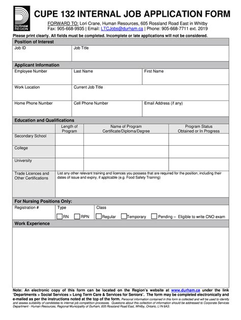 Internal Job Application Form Fill Online Printable Fillable Blank