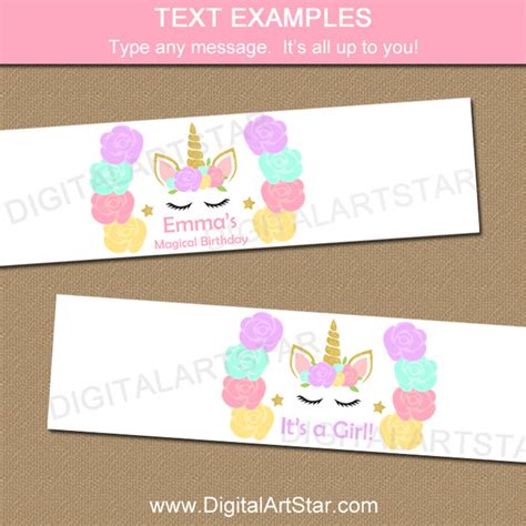 Unicorn Water Bottle Labels Unicorn Water Bottle Stickers Etsy