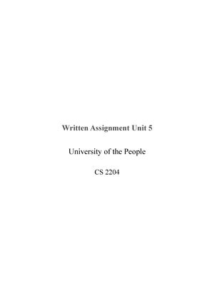 Cs Written Assignment Unit Written Assignment Unit