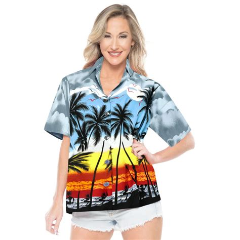 Happy Bay Happy Bay Womens Beach Hawaiian Button Down Blouse Casual