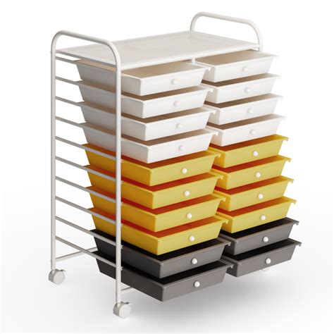 20 Drawers Storage Rolling Cart Studio Organizer-Yellow - Costway