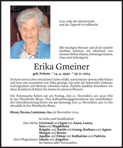 Todesanzeigen Von Erika Gmeiner Todesanzeigen Vorarlberger Nachrichten