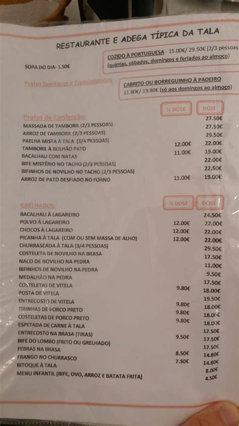 Menu Em Adega T Pica Da Tala Restaurante Sintra