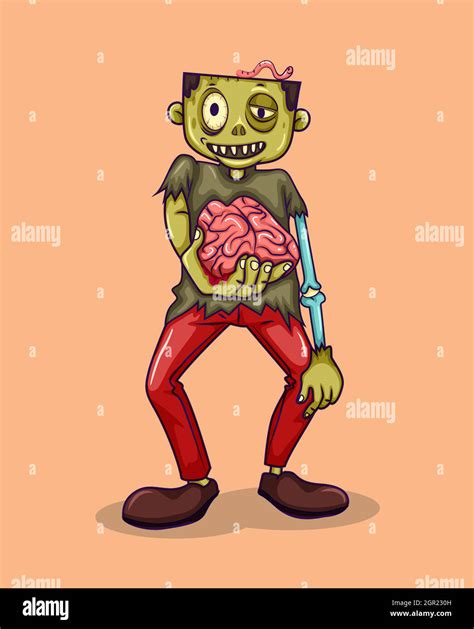 Zombie Holding Brain In Hand Stock Vector Image Art Alamy