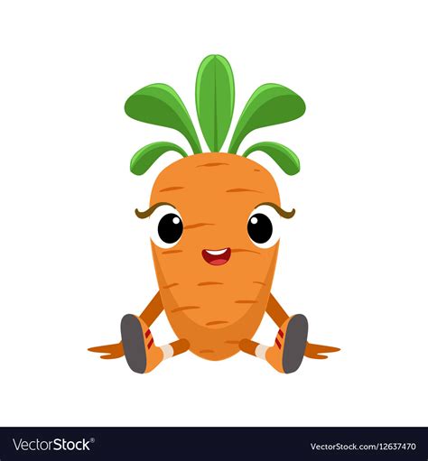 Big Eyed Cute Girly Carrot Character Sitting Vector Image