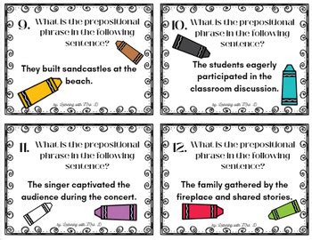 Prepositional Phrases Task Cards For ELA Grammar Writing By Learning