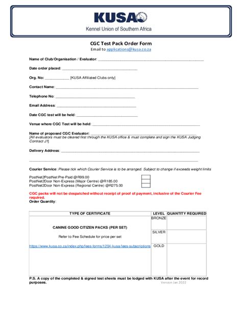 Fillable Online CGC Test Pack Order Form KUSA Fax Email Print PdfFiller