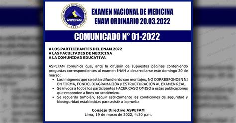 COMUNICADO ENAM A Los Participantes Del Examen Nacional De Medicina