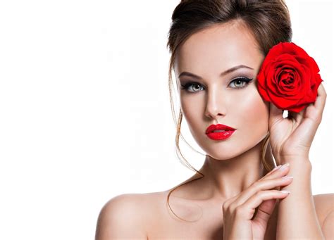 Red Model Rose Girl Flower Face Woman White Coolwallpapers Me