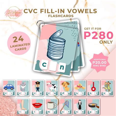 Cvc Fill In Vowels Laminated Educational Flashcards Eraseable Reading