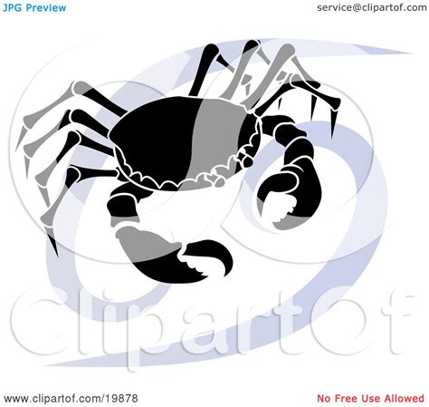 Clipart Illustration Of A Silhouetted Crab Over A Blue Cancer