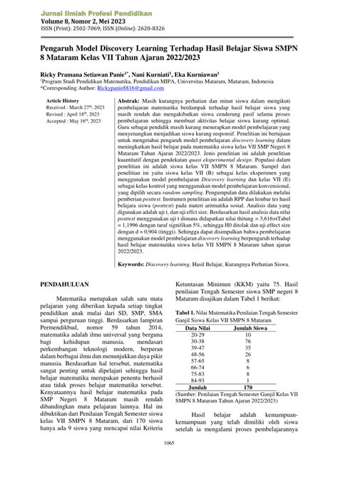 Pdf Pengaruh Model Discovery Learning Terhadap Hasil Belajar Siswa