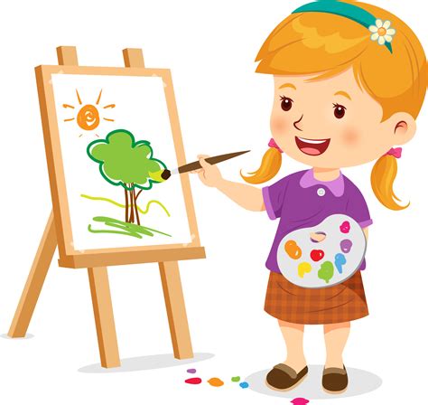 Cute Little Girl Happy Making Painting On A Canvas Frame 21598007 Png