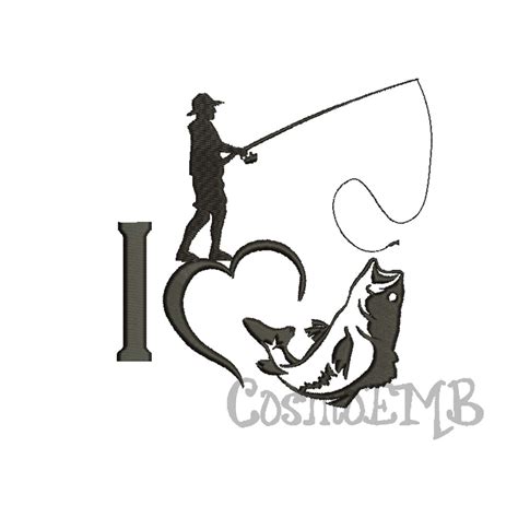 7 Size I Love Fishing Silhouette Embroidery Design Machine Embroidery