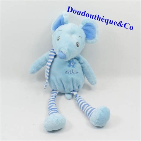 Peluche Arthur Souris ARTHUR ET LOLA BEBISOL Bleu 35 Cm SOS Doudou