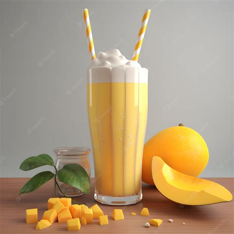 Premium Photo A Glass Of Mango Milkshake With Straws And A Glass Of Mango Juice