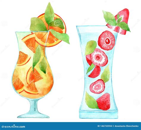 Hand Drawn Illustration Of Watercolor Cocktails Set Stock Illustration Illustration Of Drawn