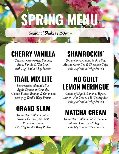 Members Club Spring Seasonal Menu