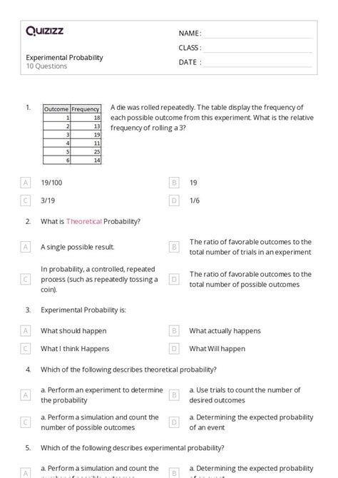 50+ experimental probability worksheets for 9th Class on Quizizz | Free ...