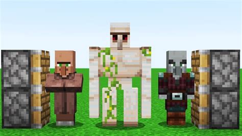 Villager Iron Golem Pillager In Minecraft Youtube