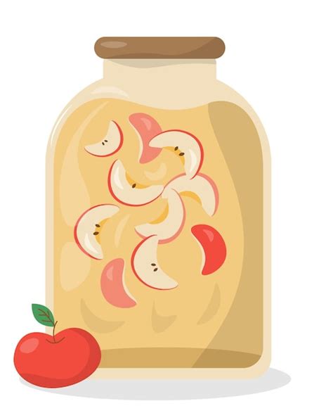 Premium Vector Apple Compote In A Glass Jar Cartoon Style Red Apple