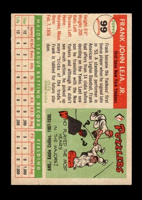 1955 Topps Set Break 99 Frank Leja EX EXMINT GMCARDS EBay