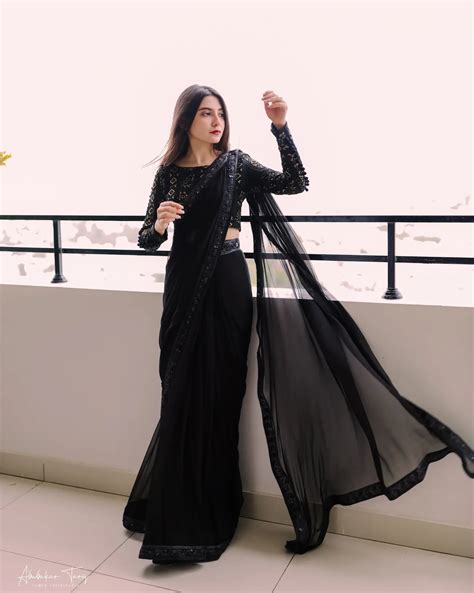 SOLID BLACK SAREE WITH CHIKANKARI BLOUSE Saad Ibrahim