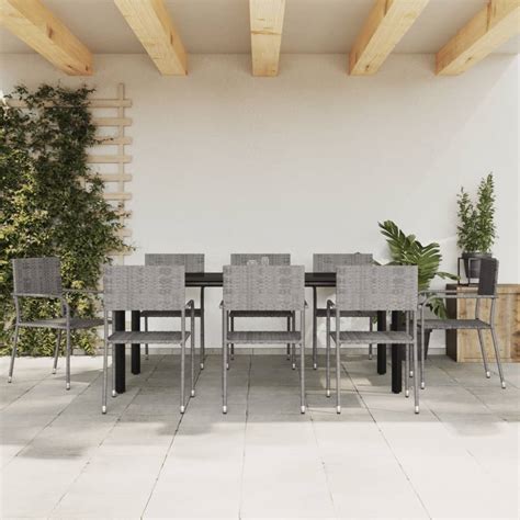 Ensemble à manger de jardin 9pcs gris noir résine tressée acier vidaXL