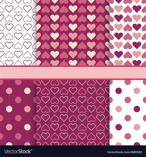 Set Of Seamless Romantic Patterns Tiling Pink Vector Image