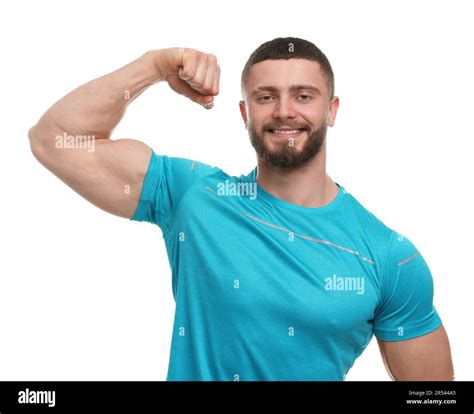 Handsome Man Showing Muscles On White Background Stock Photo Alamy