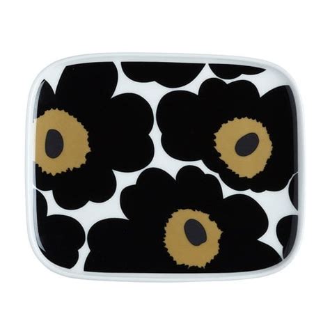 Marimekko Oiva Unikko Plate 15 X 12 Cm White Black Brown Pre