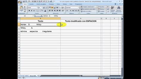 Dejar Un Solo Espacio Entre Palabras De Una Celda De Excel Youtube