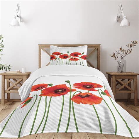 Ambesonne Floral Quilted Bedspread Set 2 Pcs Pastoral Flowers Botany