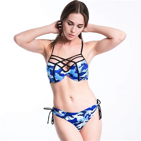 New Summer Camouflage Print Sexy Bikini Swimwear Women Bandage Push U