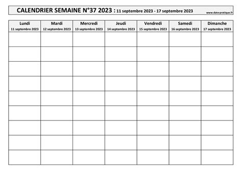 Semaine 37 2023 Dates Jours Et Calendrier à Imprimer