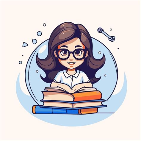 Premium Vector Vector Illustration Of A Cute Girl In Glasses Reading