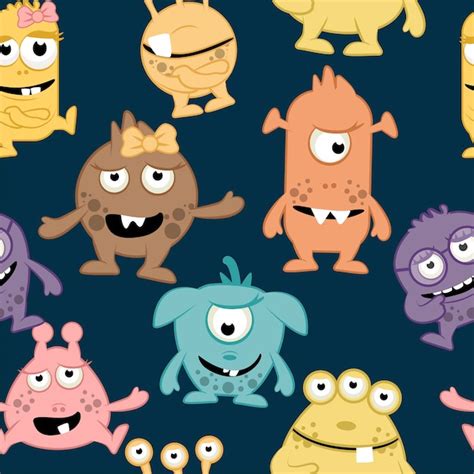 Premium Vector Seamless Pattern Of Cute Cartoon Monsters Baby Pattern