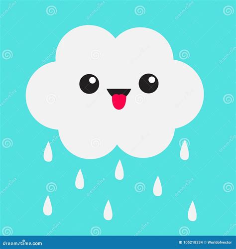 Nuvem Bonito Do Kawaii Dos Desenhos Animados Gotas Da Chuva