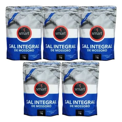 Kit 5 Pouchs Sal Integral De Mossoró Fino 1kg Cada Smart Frete grátis